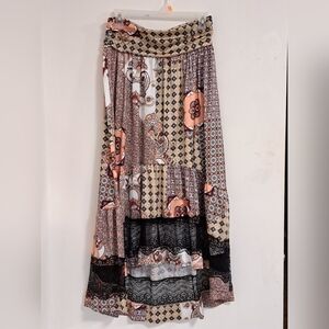 Kocca Collection Asymmetric Patchwork Pattern Lace Detail NWT Maxi Skirt Size 10
